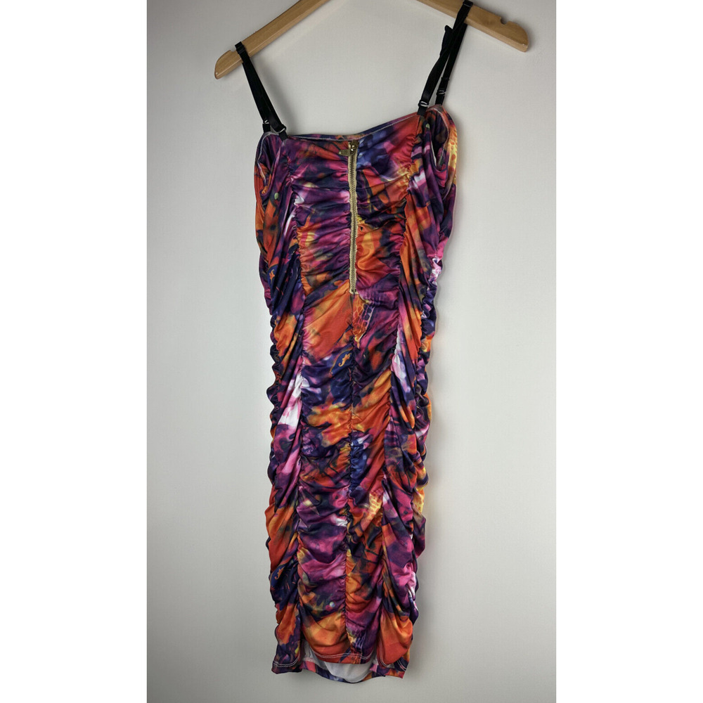 Vtg Y2k Apple Bottom Dress Watercolor Ruched Bodycon Form Fitting Dress Medium M - Picture 15 of 16